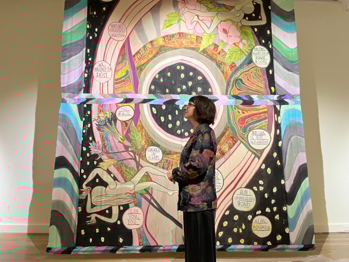 Plant Dreaming: Leeds Art Gallery's exhibitions curator Liza Butakova with Emma Talbot's Spaceship Earth, one of the stunning works on display as part of Plant Dreaming.
