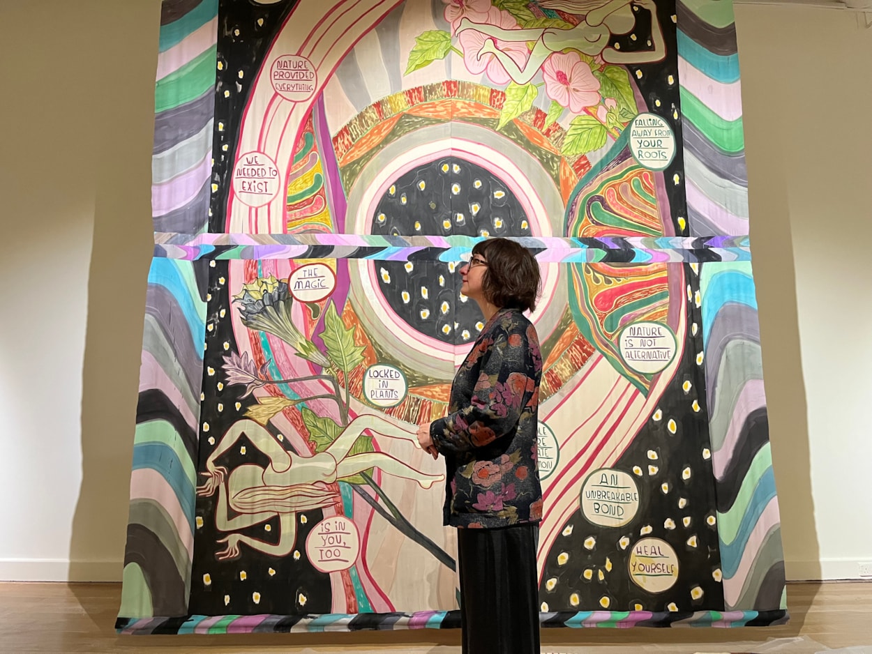 Plant Dreaming: Leeds Art Gallery's exhibitions curator Liza Butakova with Emma Talbot's Spaceship Earth, one of the stunning works on display as part of Plant Dreaming.