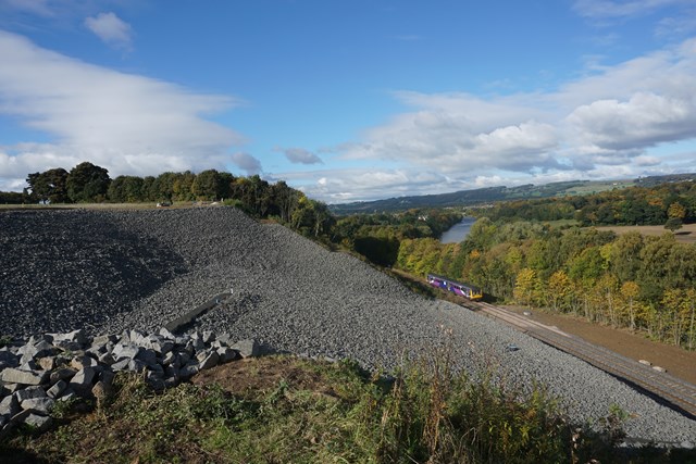 Network Rail thanks communities in Northumberland as landslip rebuild is completed: The rebuild embankment at Farnley Haugh, Hexham