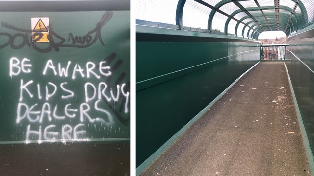 Public help gets railway graffiti tackled in Liverpool: Mossley Hill graffiti before and after composite