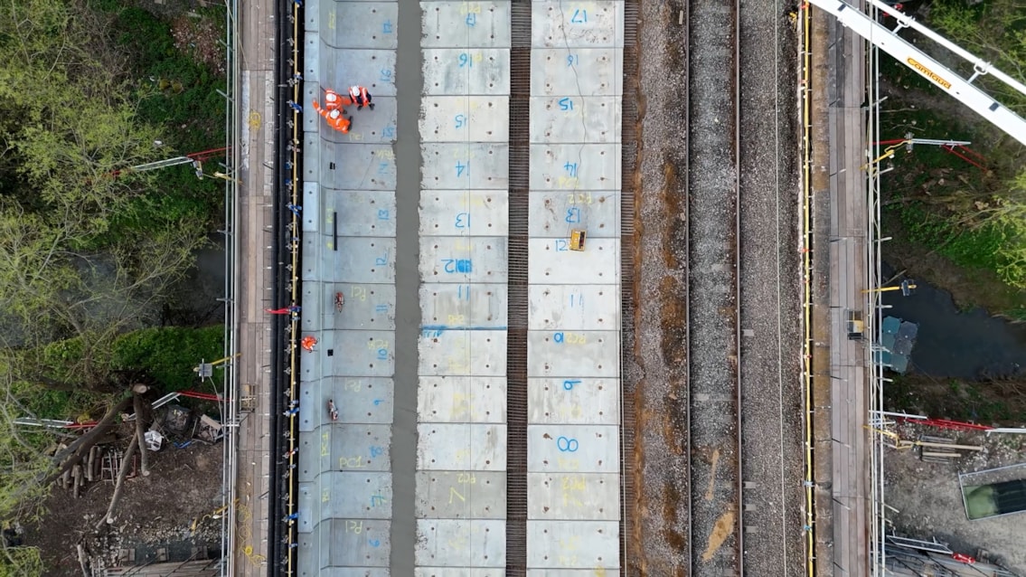 PHOTO Birds-eye view of Redborough Farm bridge upgrade concrete panels Easter 2026