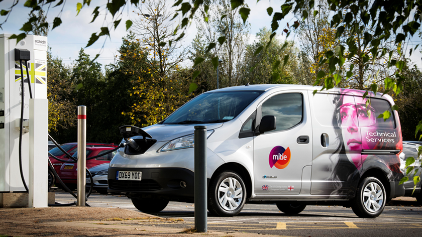 A Mitie electric van being charged