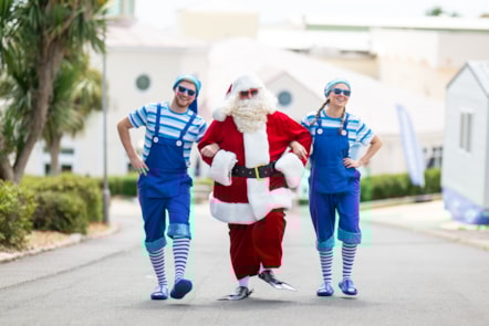 Santa and Elves enjoy a stroll at Devon Cliffs