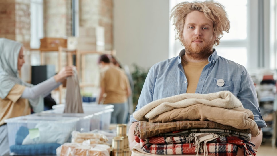 Man with donated items
