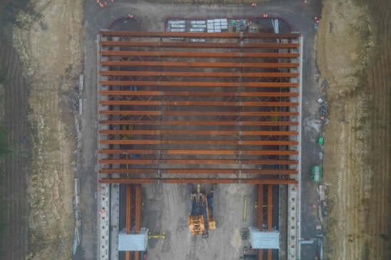 Aerial view of Turweston Green Overbridge beam installation (October 2024) DJI 0103