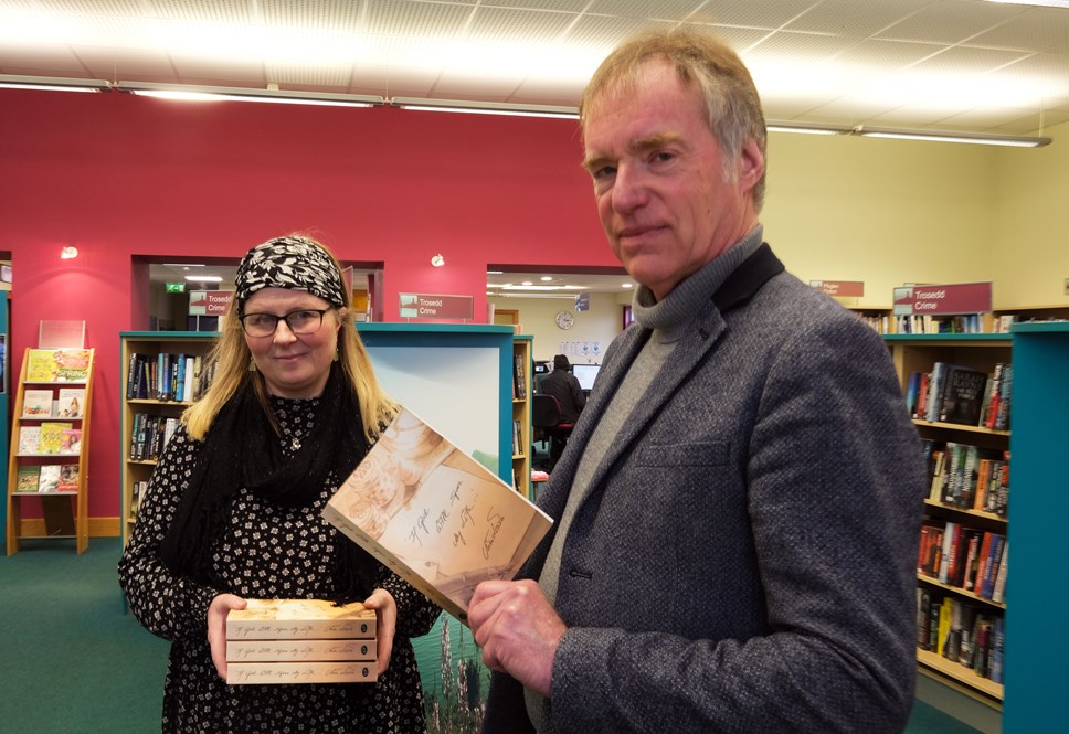 Author Mike Lewis with Tracey Johnson, Manager of Fishguard Library 2