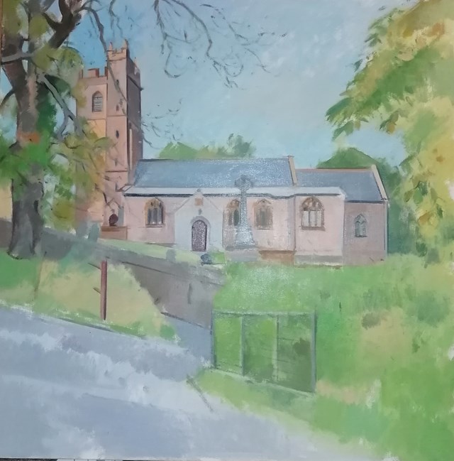 Robert Brooks, Clayhidon Church, oil on canvas