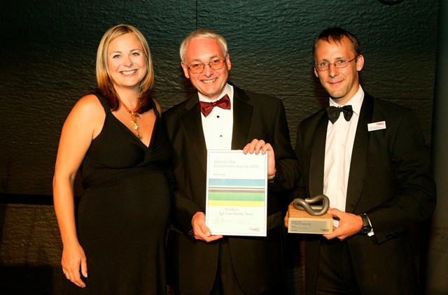 Rail Crime Prevention Award winner - Southern Railway: Presented to David Haynes, Head of Security for Southern Railway by Philippa Forrester and Paul Plummer, Network Rail's Director, Planning and Regulation. Southern Railway took the award for its Crime and Disorder Reduction Task Force.  The team provided a more visible presence on Southern trains and at certain stations.  This proactive approach in tackling anti-social behaviour resulted in passengers feeling safer when using trains