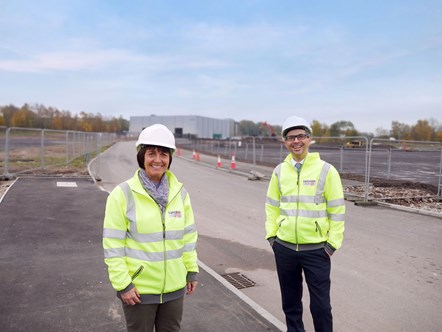 Cllr Phillippa Williamson and Cllr Aidy Riggott on a construction site