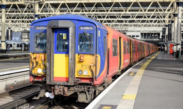 Class 455 at London Waterloo in 2025 - credit: South Western Railway: A Class 455 train at London Waterloo in South West Trains/South Western Railway livery in 2025. Credit: South Western Railway.