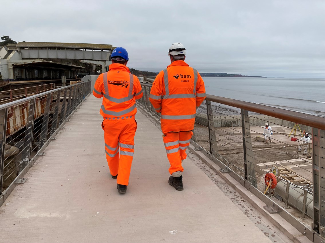 Network Rail and BAM Nuttall colleagues test out the new link bridge