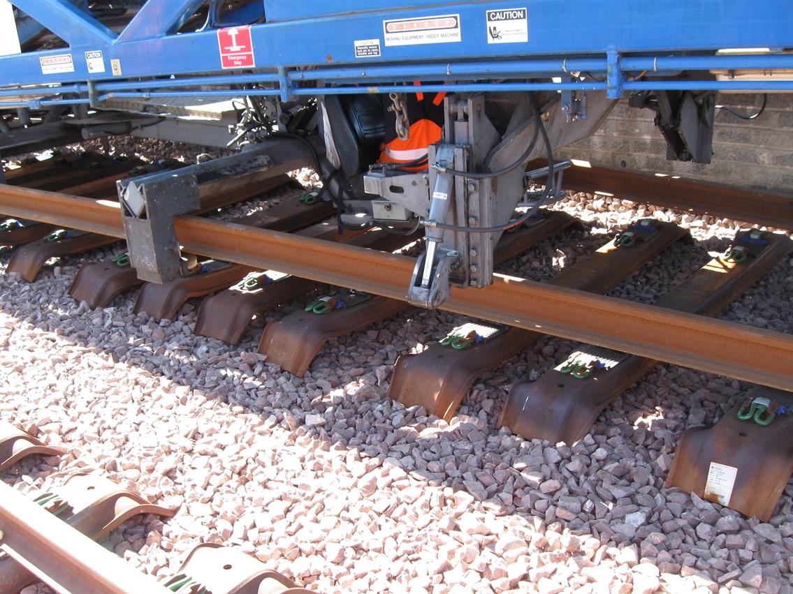 Track laying machine working on Airdrie-Bathgate line_6: The 200 tonne NTC track-laying machine has completed two tracks between Airdrie and Blackridge