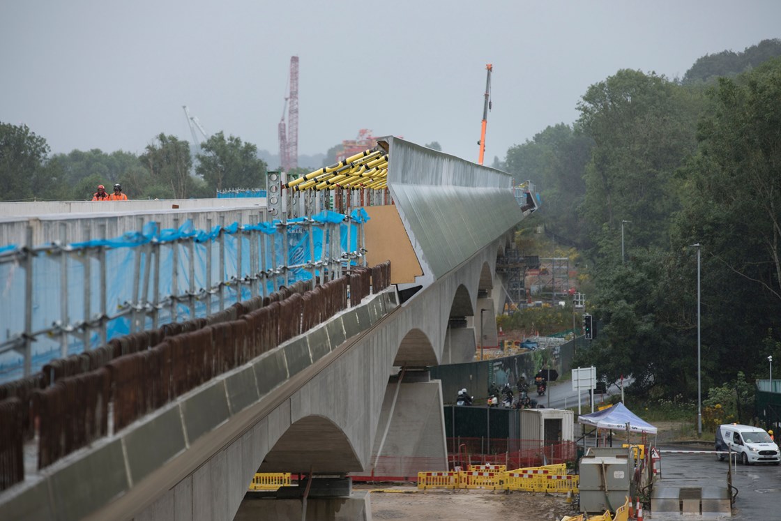 Colne Valley Viaduct progress Aug 23 (1): Latest images show the progress being made on the Colne Valley Viaduct - the UK's longest rail bridge - in August 2023.