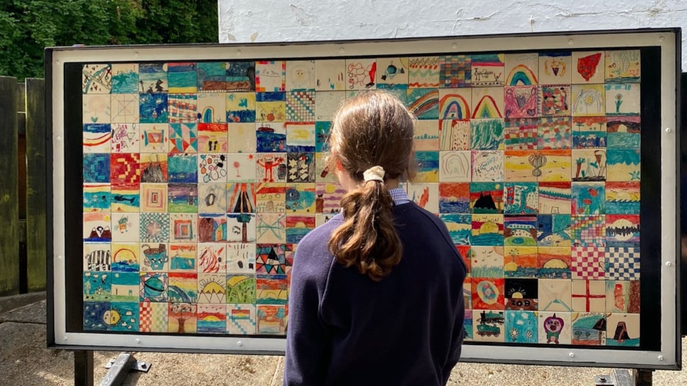 An image of the community artwork unveiled at Prestbury Station