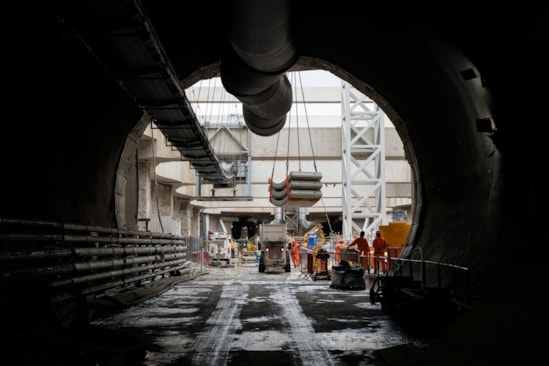 Segments manufactured in Hartlepool being lowered into the Victoria Road Crossover Box to be used by the TBM to construct the Northolt Tunnel: Segments manufactured in Hartlepool being lowered into the Victoria Road Crossover Box to be used by the TBM to construct the Northolt Tunnel