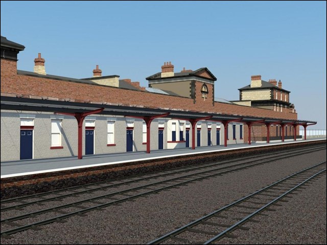 CGI of completed canopy renewal at Kirkgate Station: Platform 1