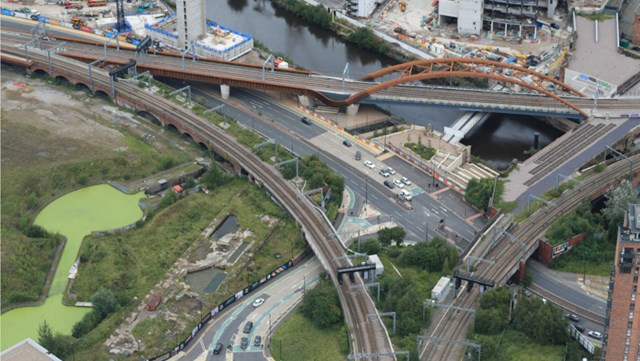 Railway upgrades to affect weekend journeys into Greater Manchester: Ordsall Lane courtesy of Network Rail air operations