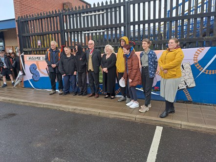 Northern and members of the station adoption groups celebrate the new artwork at Swinton