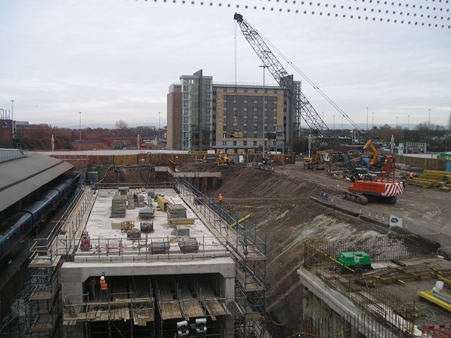 Outwood Lane bridge: The new bridge section, built alongside the existing station platforms, is ready to be rolled into position under Outwood Lane.