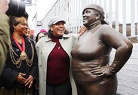 History repeats itself as Brixton woman turns bronze for second time: Mayor of Lambeth Cllr Pauline George with Joy Battick and Joy II