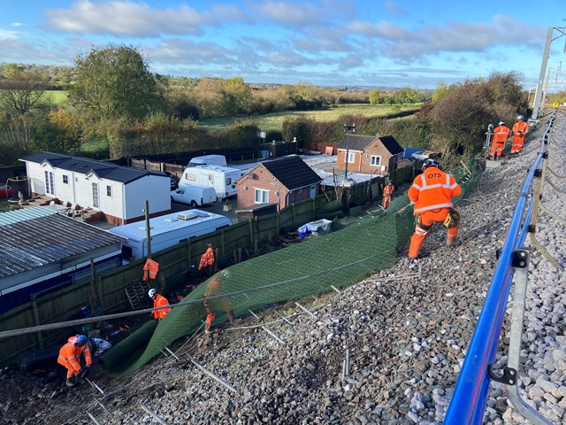 Braybrooke embankment repair work progressing well.  Network Rail confident of reopening on Thursday.: netting 071123