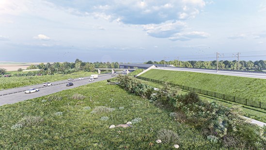 Architect's impression of the Marston Box rail bridge over M42