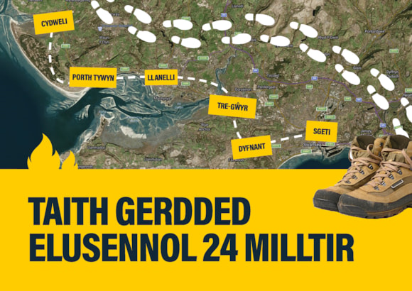 Diffoddwr Tân Ar Alwad yn mynd ar daith gerdded elusennol 24 milltir!: Taith Gerdded Elusennol 24 Milltir