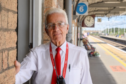 LNER Station Assistant Mike Boland at Newark Northgate Station who is retiring aged 82