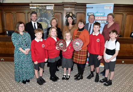 Chorley St Peter's CE Primary School (Primary Winner) students and staff with the judges