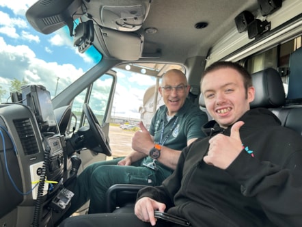 Pupil William Finan with Air Ambulance Paramedic John Prichard-2