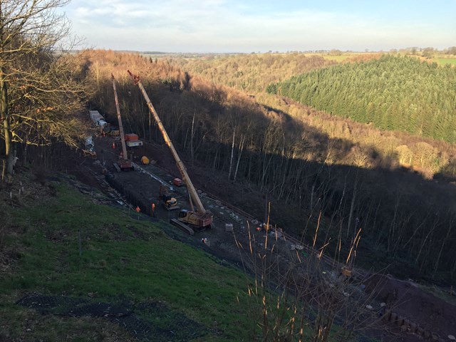 The start of work to repair the landslip at Eden Brows