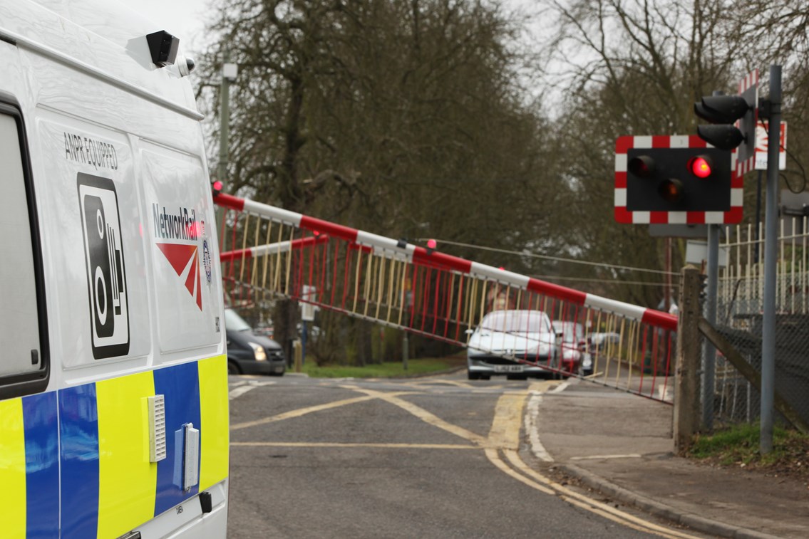 Level Crossing Mobile Camera Vehicle_4: Network Rail and the British Transport Police have introduced a purpose-built marked police van fitted with nine cameras to tackle level crossing law breakers.