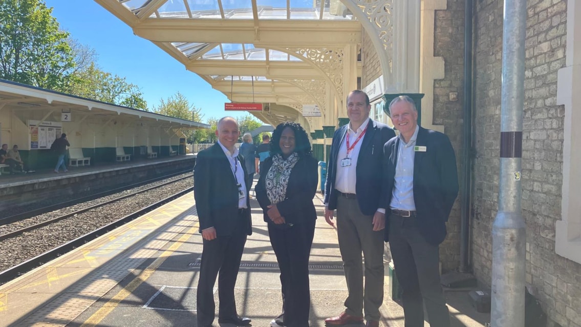 From left - Will Rogers (EMR managing director), Juliet Campbell (MP for Broxtowe), Mark Budden (Network Rail route director), Tim Hedley-Jones (Railway Heritage Trust executive director)