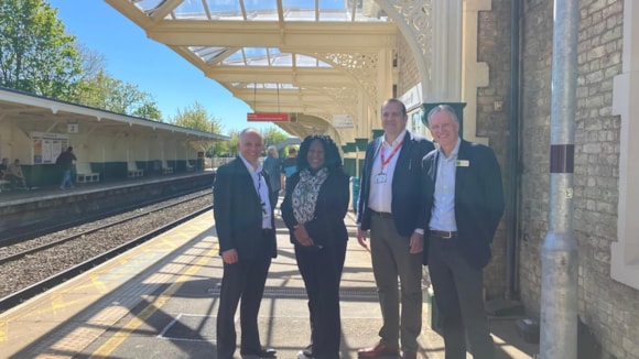 From left - Will Rogers (EMR managing director), Juliet Campbell (MP for Broxtowe), Mark Budden (Network Rail route director), Tim Hedley-Jones (Railway Heritage Trust executive director)