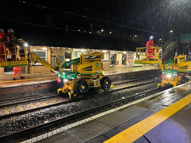 Hybrid MEWPS at Royston station in battery-only mode, Network Rail: Hybrid MEWPS at Royston station in battery-only mode, Network Rail