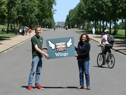 Wings founder Rich Mason and Cllr Asima Shaikh (R) launch new ethical food delivery service Wings