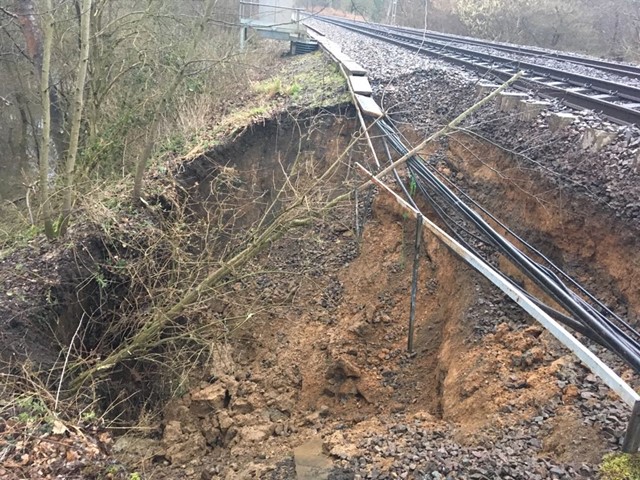 Damage to railway at Thorrington landslip