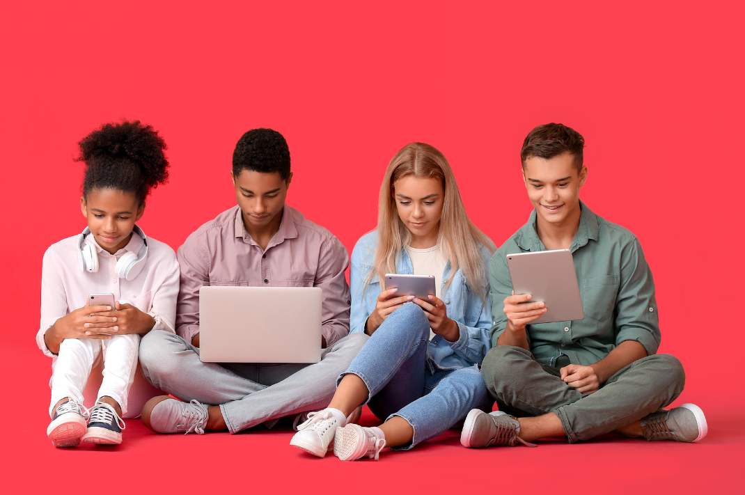 Group of young people online