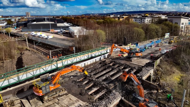 Glasgow bridge demolition sees £12.6 million project take a huge step forward: Shields Road bridge demolition - Easter 2024