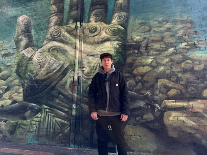 Mural Penny Pocket Park-7: The new mural in the archway in Penny Pocket Park is designed and painted by Yorkshire-born multidisciplinary artist Cbloxx, also known as Jay Gilleard.