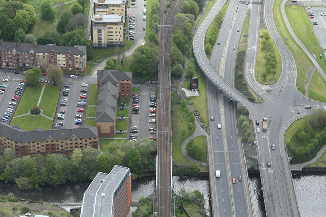Yorkhill and Kelvin viaducts aerial image: Kelvin Viaduct, Yorkhill Viaduct and Ferry Road bridge, Partick, Glasgow