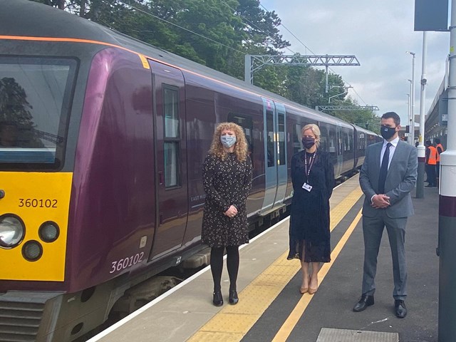 EMR Connect service at Corby station: Left to right: 

Julie Evans, Senior Sponsor at Network Rail 

Lisa Angus, EMR Transitions and Projects Director

Tim Walden, Route Delivery Director for Network Rail