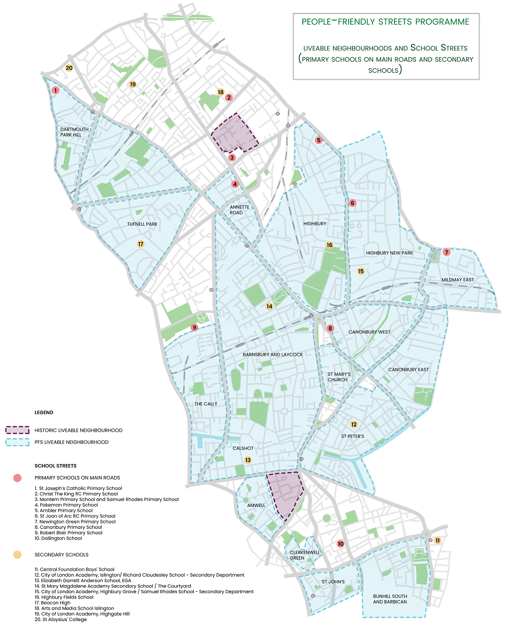 A map of Islington, showing how the borough would look if the council's ambitions for Liveable Neighbourhoods are realised
