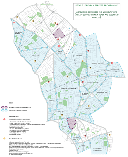 A map of Islington, showing how the borough would look if the council's ambitions for Liveable Neighbourhoods are realised