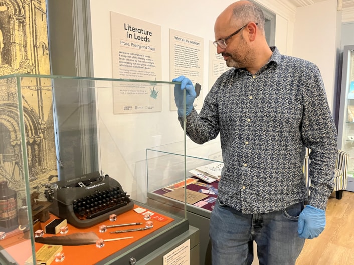 Literature in Leeds: Curator Patrick Bourne with some of the exhibits which feature in Literature in Leeds at Kirkstall’s Abbey House Museum, which showcases objects, memorabilia and personal stories which have inspired a generation of modern-day writers to create works enjoyed by audiences around the world.