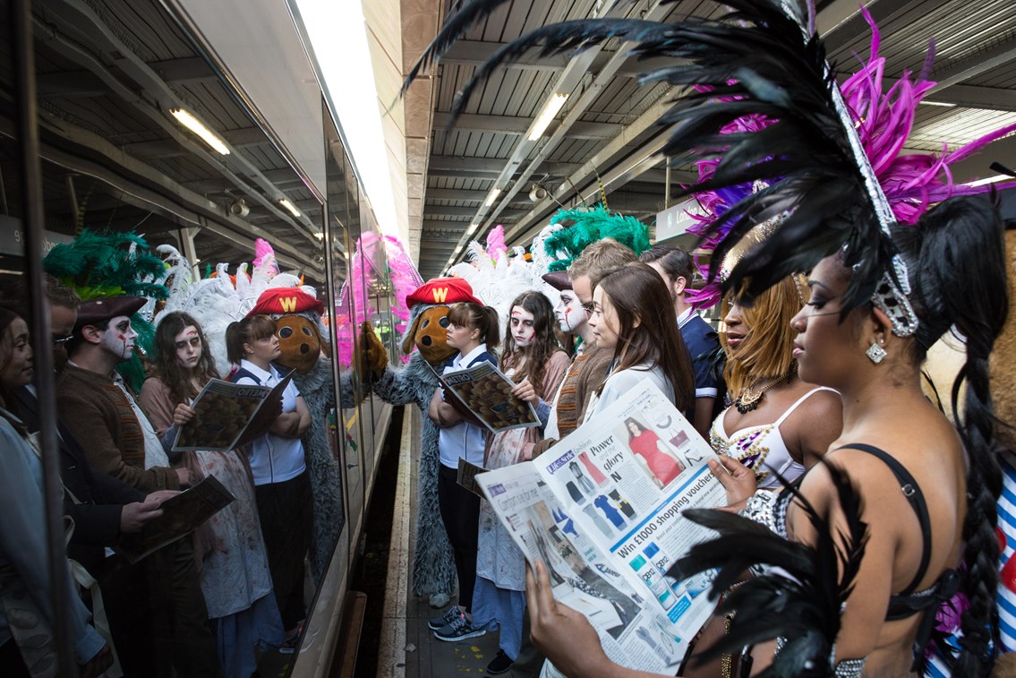 A strange gathering of passengers catch the train from London Bridge: - Thameslink