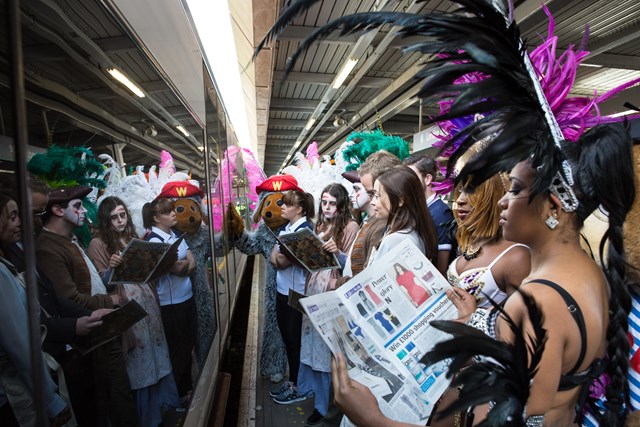 A strange gathering of passengers catch the train from London Bridge