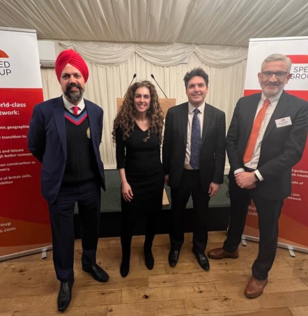 Shamit Gaiger alongside (from right to left), Tan Dhesi MP, Huw Merriman MP and Huw Edwards, HS2