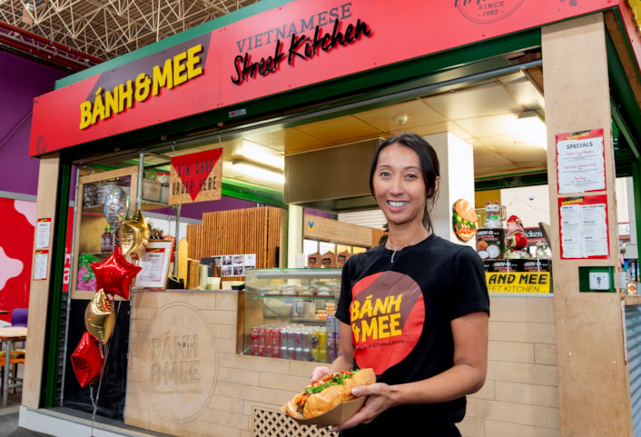 Market Kitchen 3: Mylinh Chiem, from Bánh & Mee Vietnamese Street Kitchen, celebrates 10 years of the Market Kitchen street food hall at Leeds Kirkgate Market.