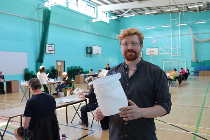 Carr Manor PPE project: Cllr Jonathan Pryor, Leeds City Council’s executive member for learning, employment and skills, visits Carr Manor Community School where volunteers are making vital PPE.